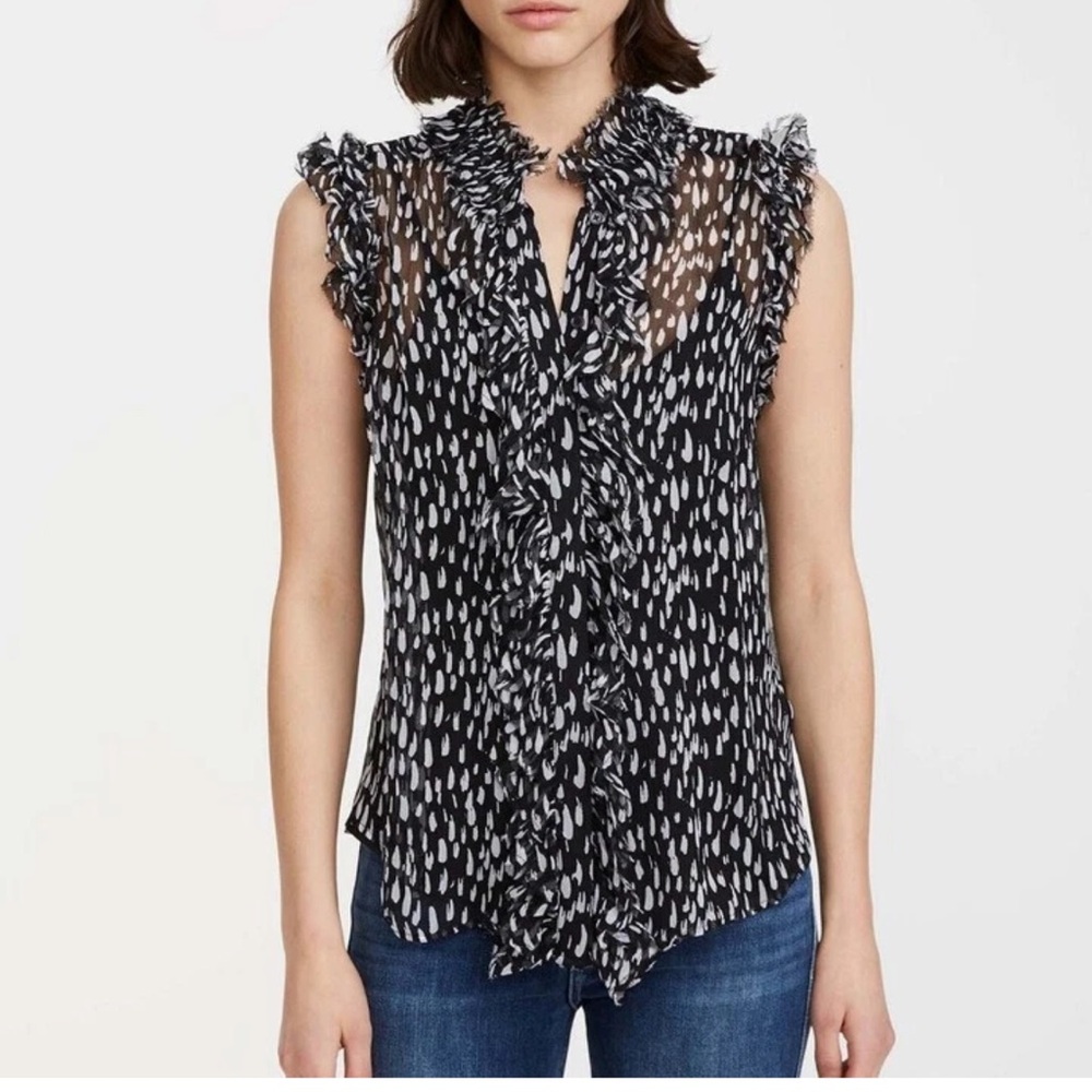 7 For All Mankind Black and White Ruffle Top